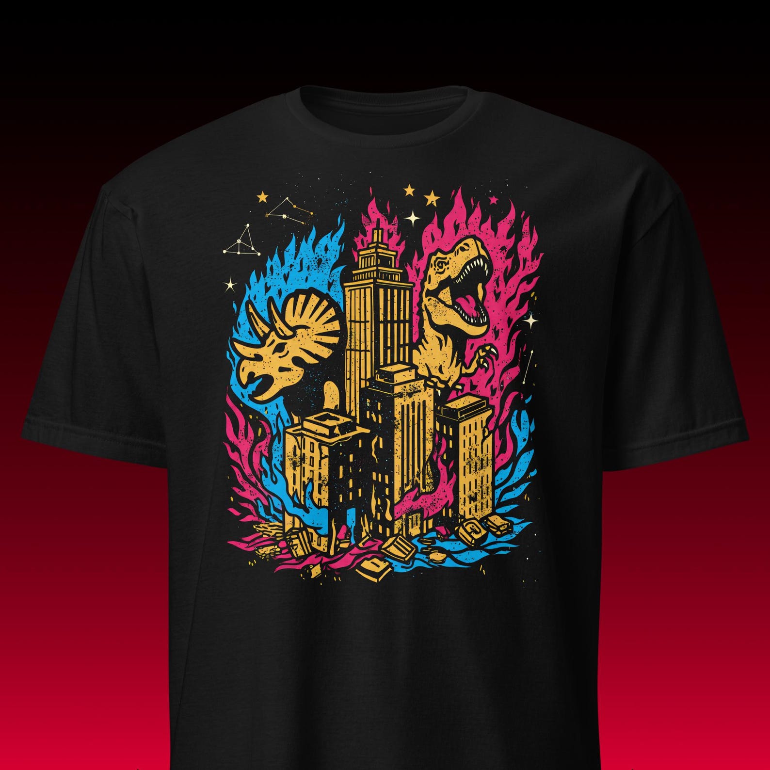 Retro Dino City Smash Tee | Kaiju Monster Aesthetic | 90s Graphic Shirt S