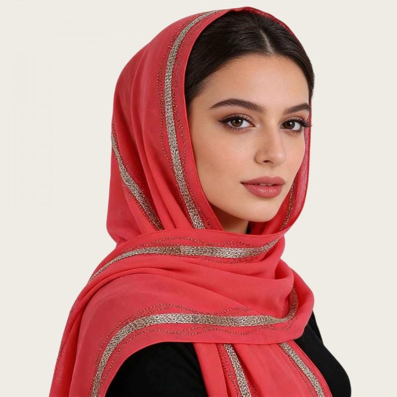 Womens Lightweight Chiffon Scarf With Pearl Embellishment Ethnic Print Wrap Shawl UV Protection Cover Head Accessory Daily Wear Travel