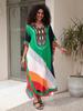 European-American Cotton Print Loose Plus Size Long Dress Beach Cover-Up Robe Style