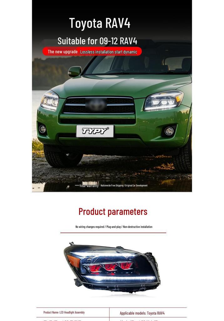 Compatible with 09-12 Toyota RAV4: LED Devil Eye Headlight Assembly, Daytime Running Lights, Sequential Turn Signals.