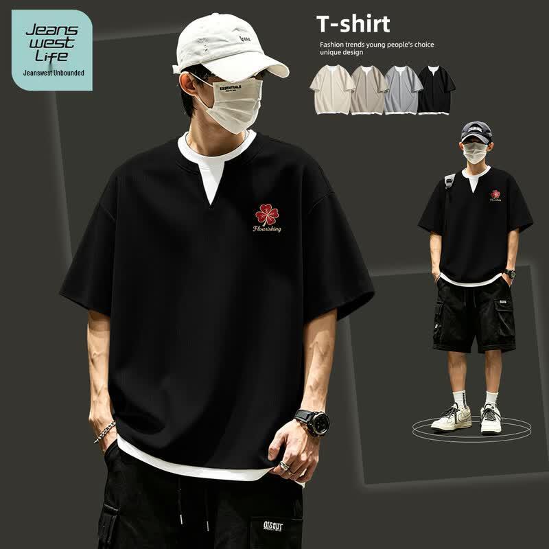 JEANSWEST LIFE Men s Waffle Knit V-Neck Short Sleeve T-Shirt 3XL