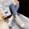 Fashion 2024 summer new one-piece French sandals for women wearing square toe high heels, slim heels, comfortable slippers