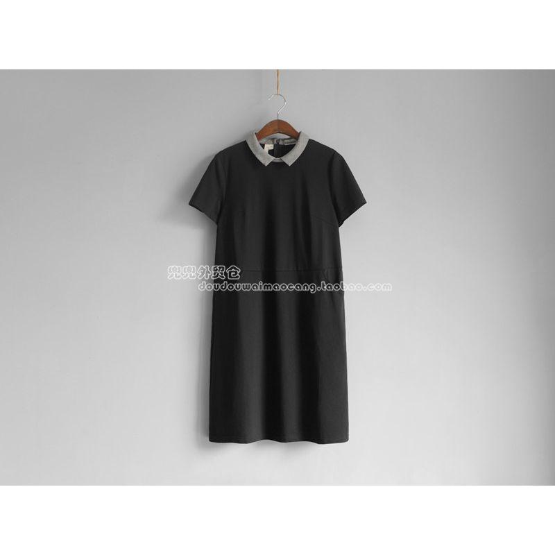 

Yun Summer Plaid Collar Back Invisible Zipper Short Sleeve Knitting Dress Type a Minimalist Short Sleeve Dress 1271 Black L
