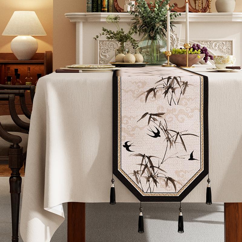 Cotton And Linen Tea Table Mat Tassel Lace Cover Chinese Traditional Table Runner Home Decor TV Cabinet Table Runners
