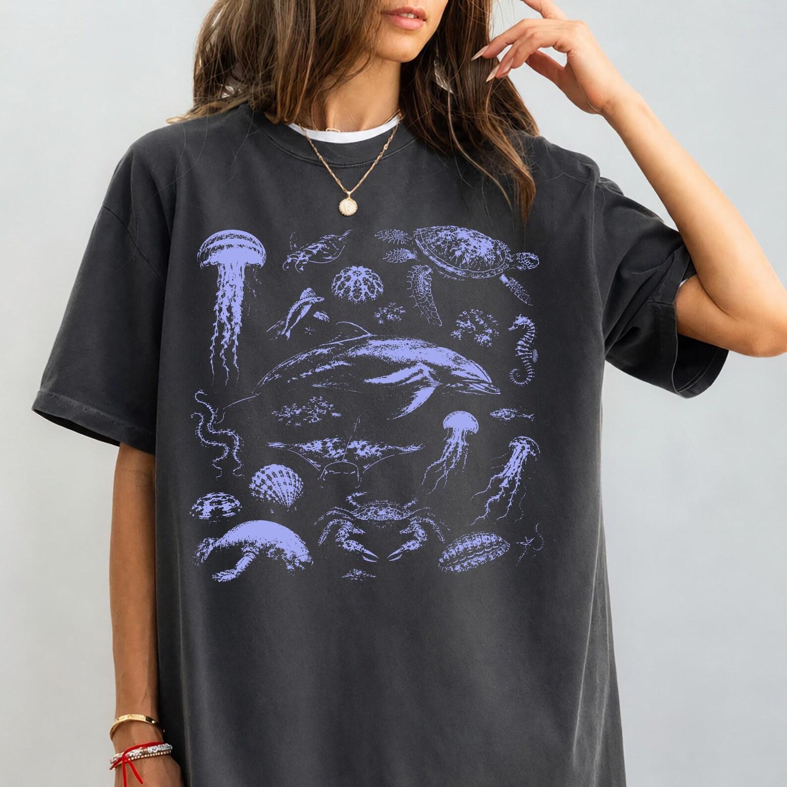 Vintage 90s Ocean Animals Shirt, Retro Sea Life Graphic Tee, Marine Biology Tshirt, Orca Dolphin Turtle Jellyfish Top, Sea Animals Shirt S