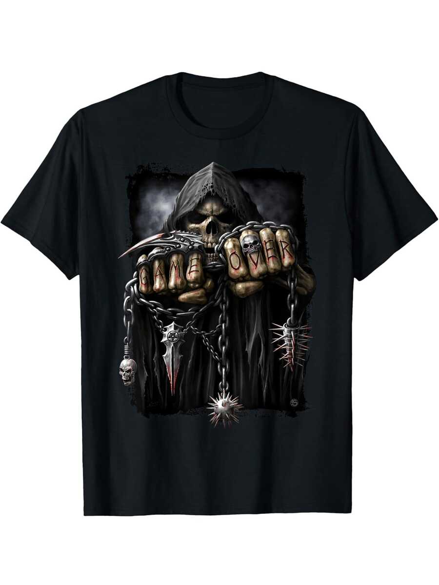 Game Over Gothic Reaper Printed T-Shirt, Game Over Gothic Reaper Printed T-Shirt, Unisex s Printed T-Shirt s Printed T-Shirt S
