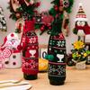 Cozy Knitted Christmas Wine Bottle Cover With Bright Bow And Cheerful Pom Poms For Parties