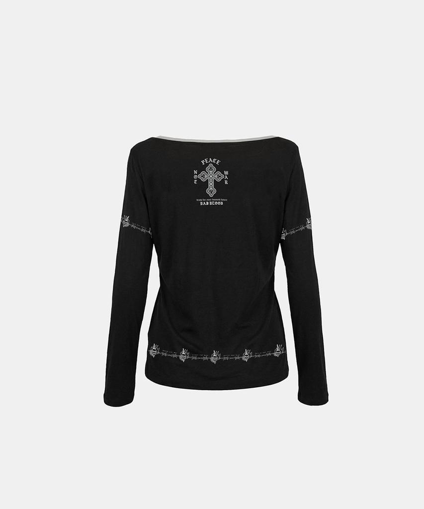 BADBLOOD Peace Not War Print Loose Fit Long Sleeve - Black