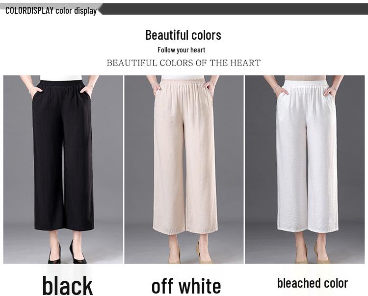Elastic Waist Summer Pants for Middle-Aged & Elderly Women - Loose, Straight, Nine-Point Casual Style
