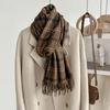 Women's Winter Plaid Imitation Cashmere Tassel Scarf, Thickened Korean Style Neck Warmer