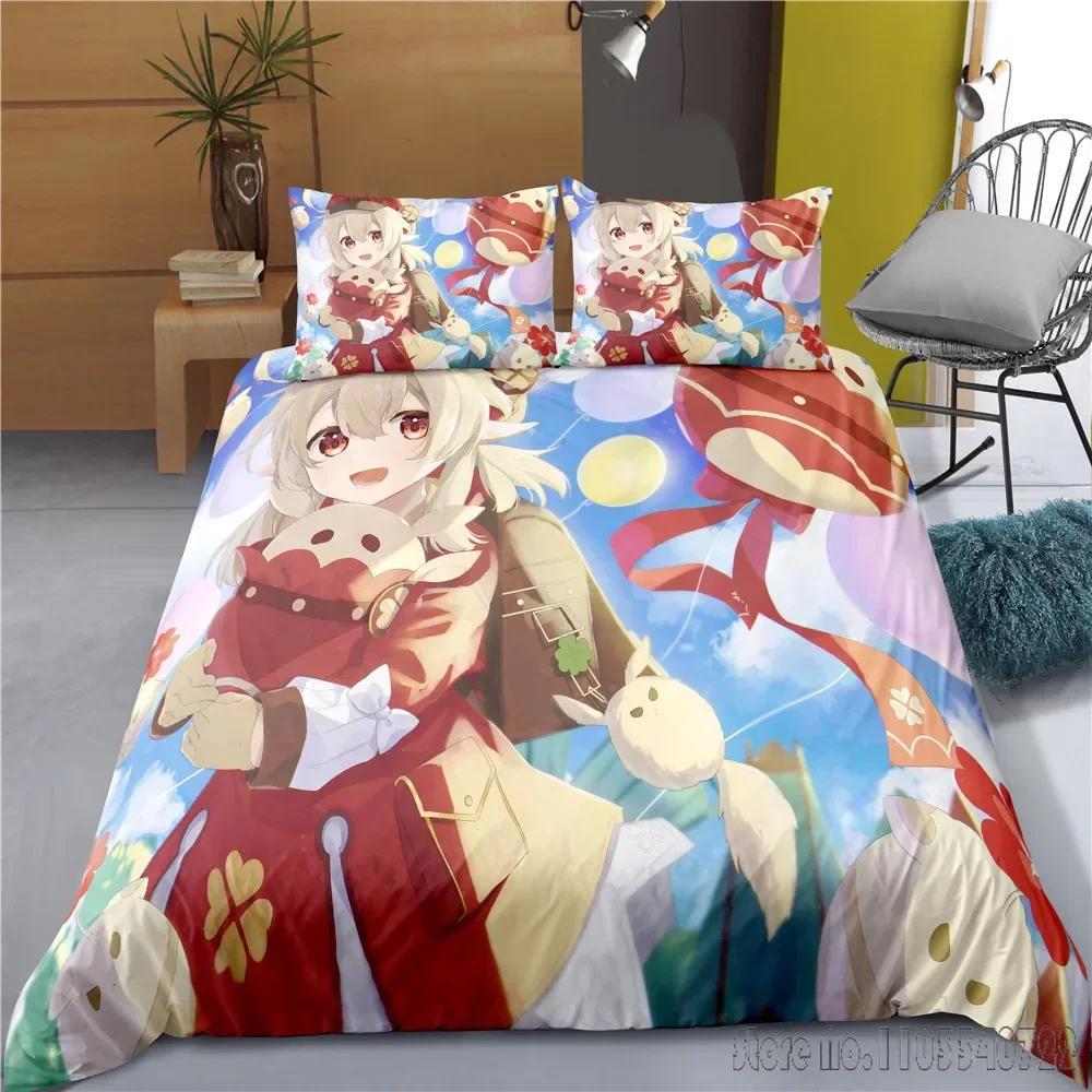 Indecor Genshin Impact Keqing Duvet Cover Set HD Comforter Cover for Kids Bedding Sets Bedclothes Bedroom Decor