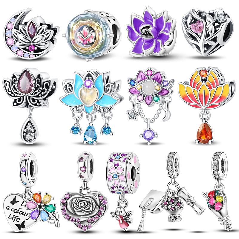 Charms Originale Retro Color Luminous Lotus Beads Fits Bracelets Necklace For Women Charm Copper Luxury Diy Jewelry Gift