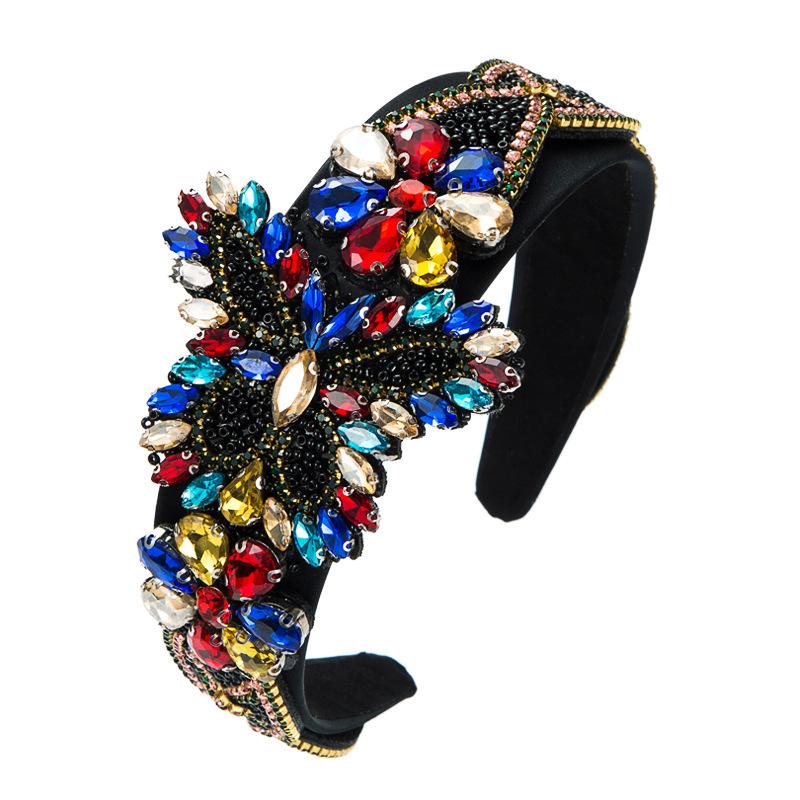 Barocke Haarbänder für Damen Luxuriöses Mehrfarbiges Kristallperlen-Haarband Vintage Party Abschlussball Statement Kopfschmuck Zubehör