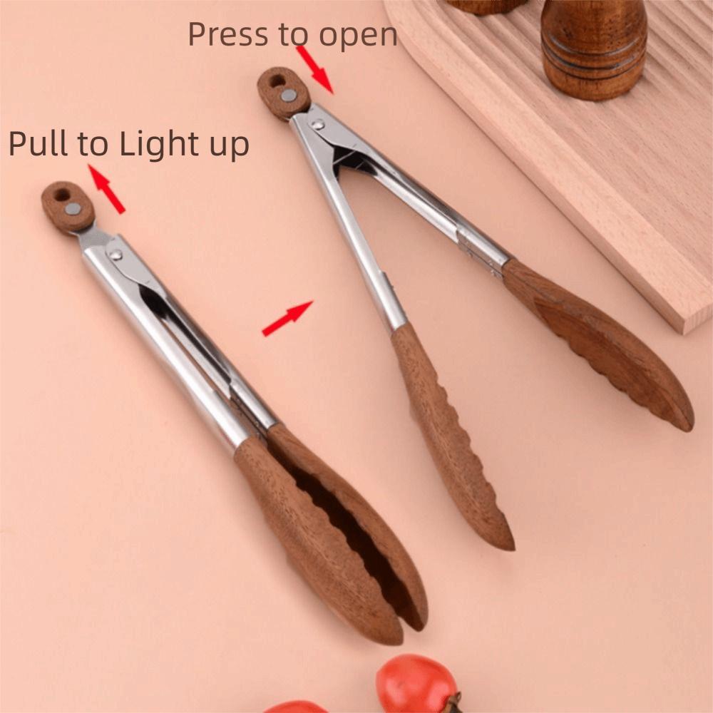 Wood Head Salad Bread Dessert Tong Stainless Steel Handle Food Clamp Barbecue Clips  Cooking