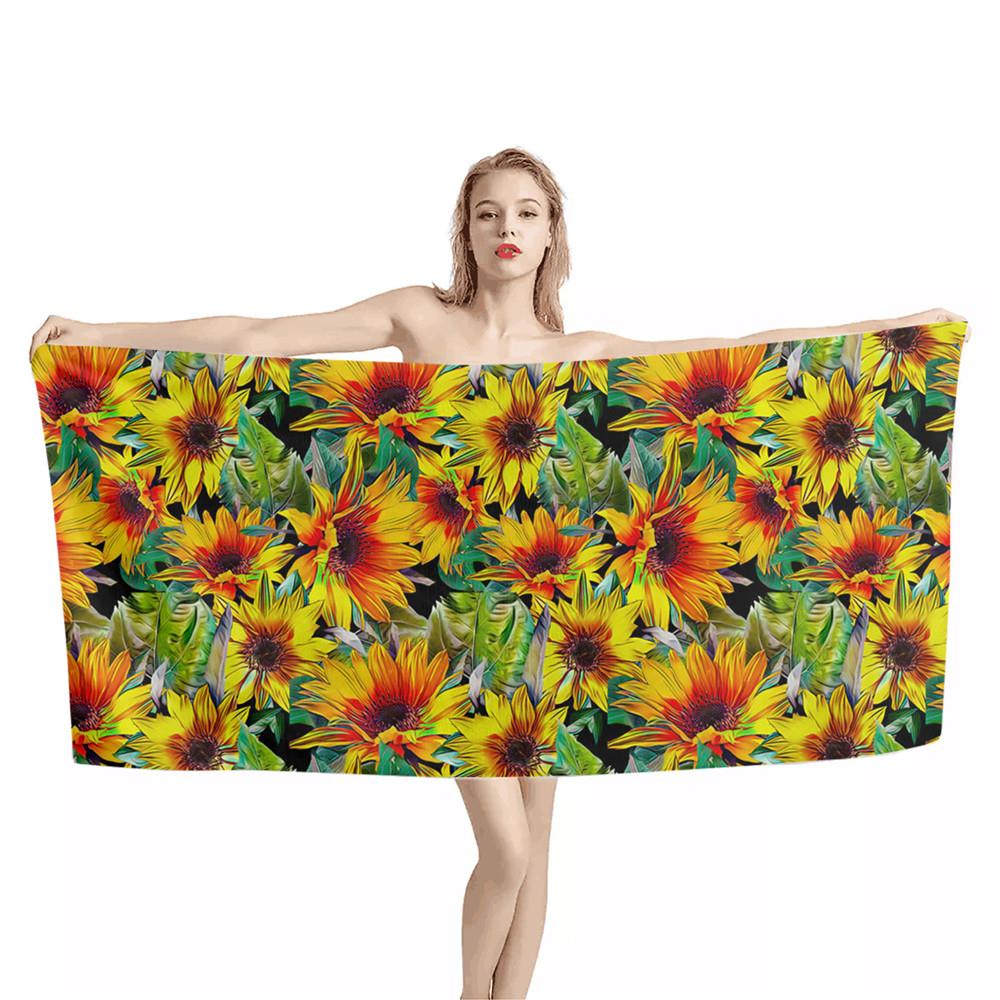 Sunflower Beach Towel Yellow Flower Butterfly Sunset Towel King Size Soft Quick Dry Bath Towel for Travel Bathroom Camping Sport