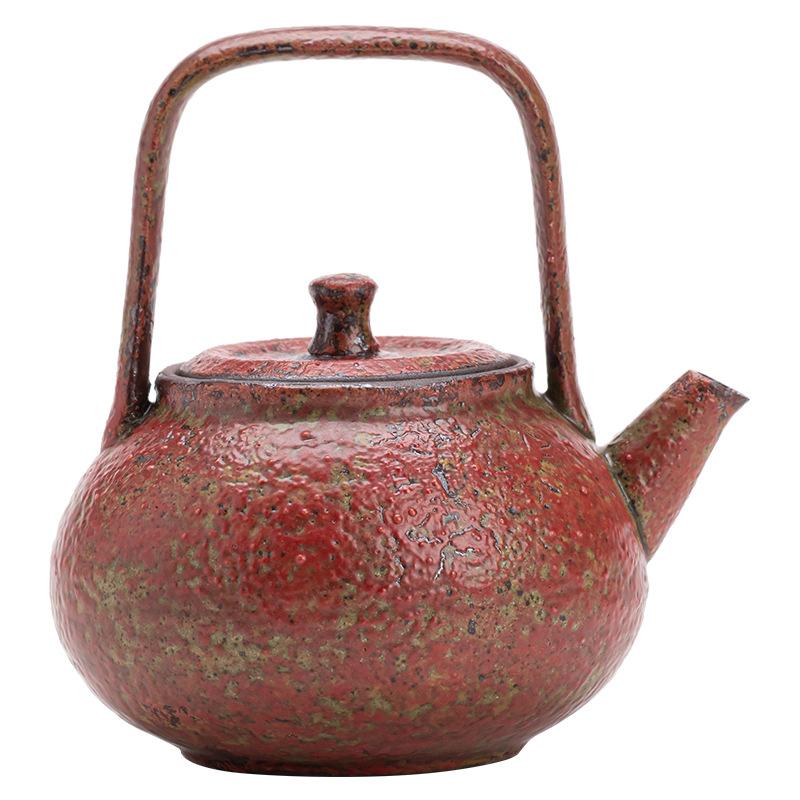 Manshanhong Series Old Rock Mud Teapot Ceramic Single Pot for Home Office Retro Kung Fu Tea Ceremony Brewing Set Chinese Style