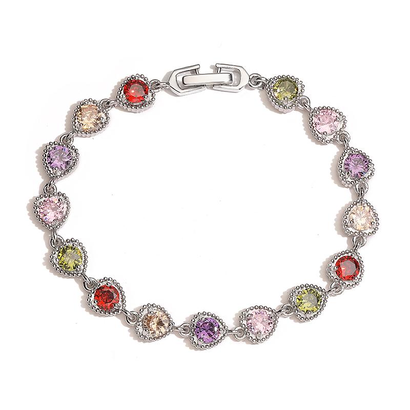 HECHENG,Colorful Zircon Splicing Design Heart shaped Sweet Shining Women's Zircon Safety Easy to Buckle Zircon Bracelet