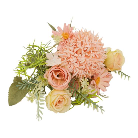 Artificial Rose Flower with Green Leaves UV Resistant Fake Silk Flower Home Wedding Party Table Centerpiece Indoor Outdoor Faux Bloom Decoration