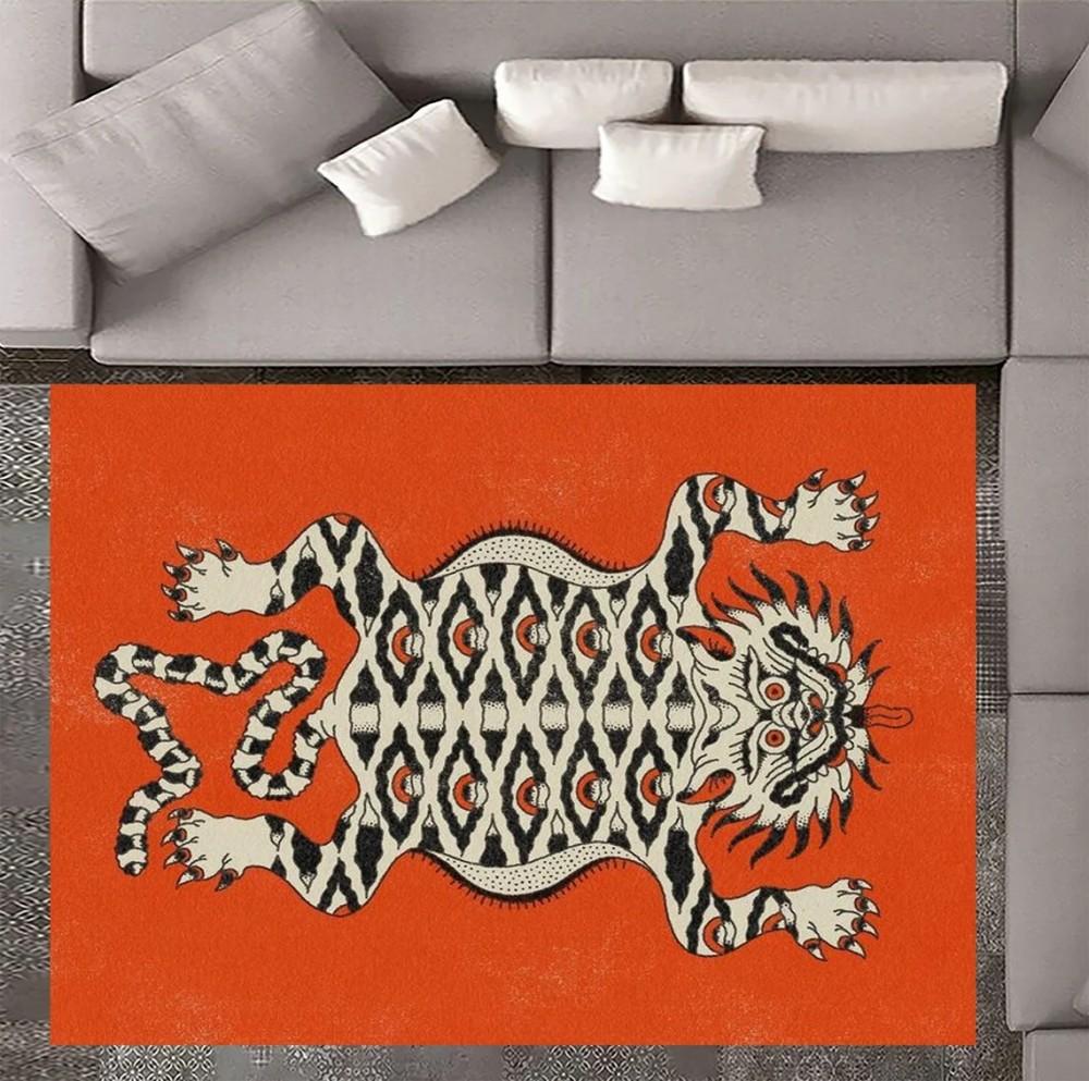 Leopard Pattern Rug Red Animal Print Rug for Living Room and Offices Washable Carpet Living Room Bedroom Decor Rug Anti-Slip Mat