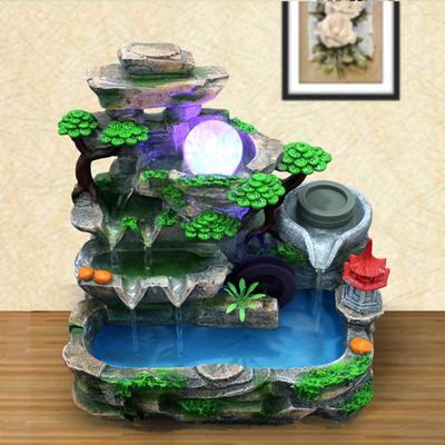 Dekorative Harz-Brunnen mit LED-Licht & Nebelgenerator - Handbemalter Tischbrunnen - Mehrfarbige Heimdeko für Schreibtisch