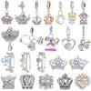 Original Copper Princess Crown Charm Bead Ear Stud Ring Pendant Fit Necklace Bracelet Women Jewelry Diy Gift
