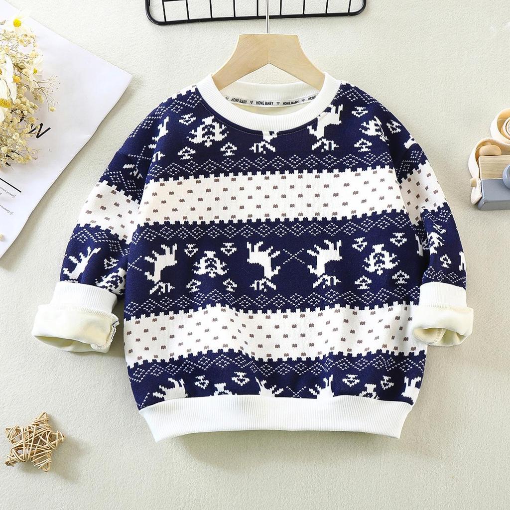 2025 New Year's Trendy Baby Fleece Sweatshirt - Warm Thickened Top for Girls & Boys
