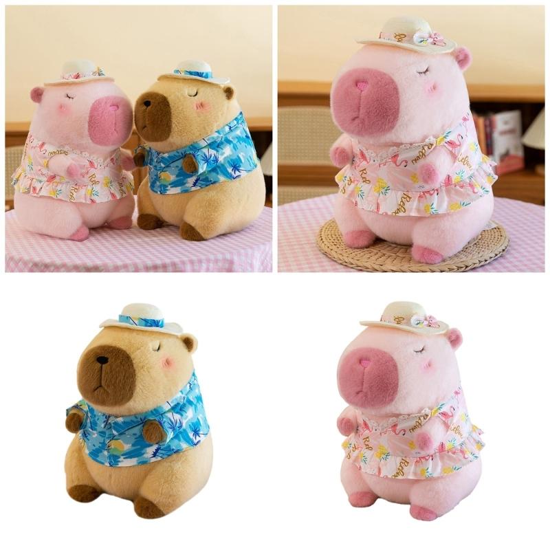 30cm Capybara Plush Dolls Wearing Beach Vacation Outfit Stuffed Animal Figure Dolls for Bedroom Or Office Decoration