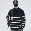 Half Turtleneck Zipper Striped Sweater Men Autumn Winter Loose Pullover Bottoming Knitted Sweatshirt Top