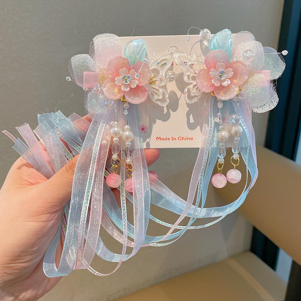 Juego de Horquillas Estilo Chino Hanfu para Niñas - Incluye Pinzas para el Cabello, Borlas Colgantes y Accesorios de Mariposa