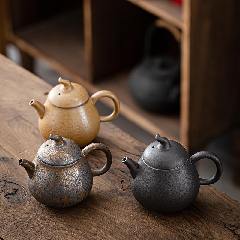 Home Kung Fu Tea Beverage Set Teapot Gilt Tea Maker Japan Style Stoneware Teapot Single Pot Handmade Vintage Ceramic Round Jug Teaware