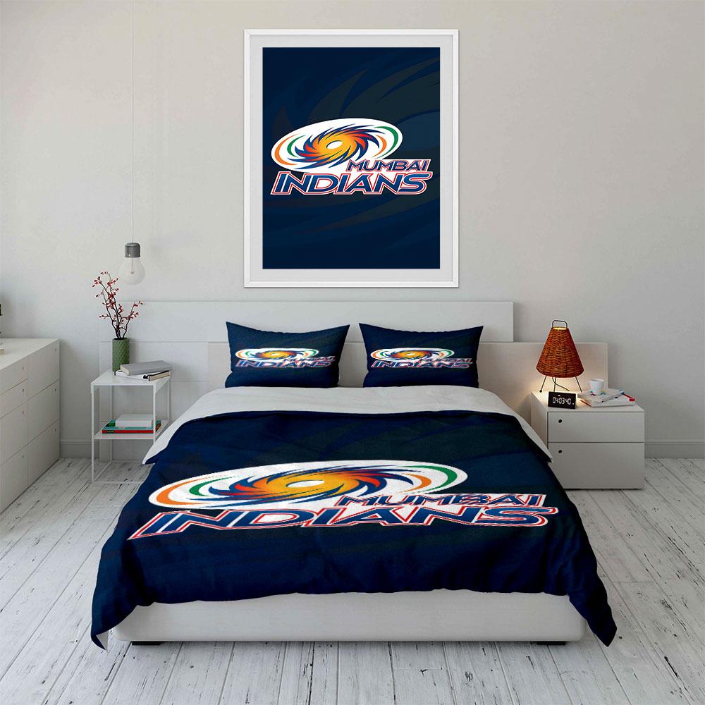 Mumbai Indians Logo Design Print Bedding Set Duvet Cover Pillowcases (1* Duvet Cover 2* Pillowcases Do Not Include Comforter)