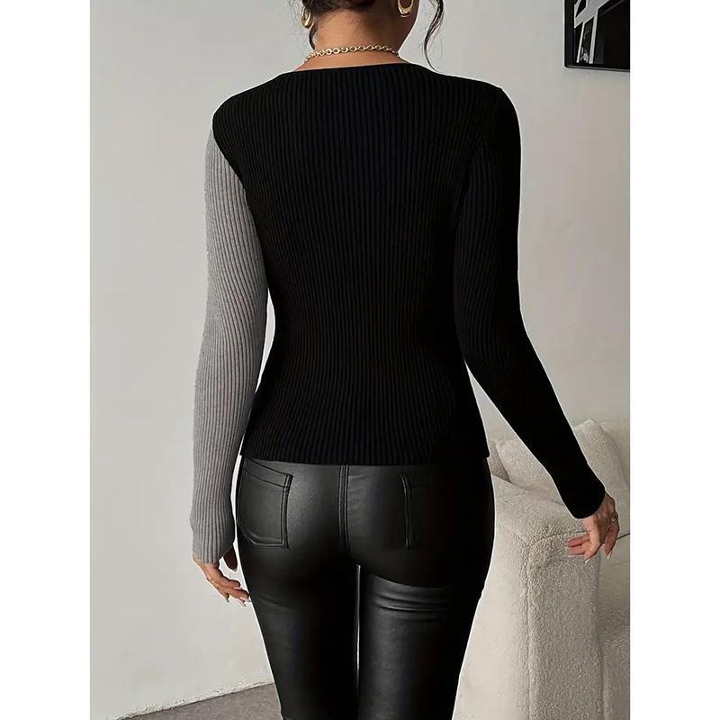 Women's V-Neck Cross Knitted Short Base Shirt Slim Fit Autumn New Design Sensation Comfortable Casual Style Long Sleeve Top