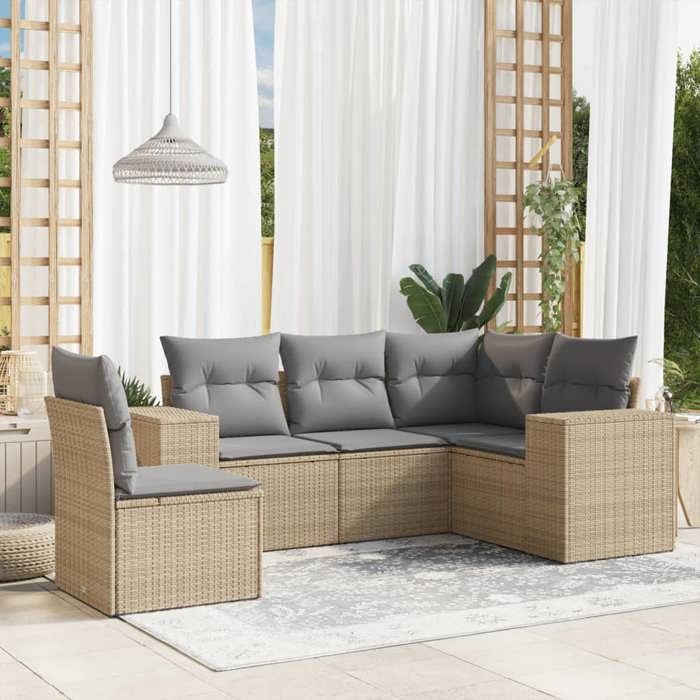 VidaXL Garden Lounge Set with Cushions 5 Pcs, Patio Sofas, Patio Furniture Set, Outdoor Furniture, Beige 3222568