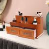 Pine Wood Desktop Storage Organizer,Brown Desktop Storage Cabinet with 12  Compartments and 2 Drawers for Storing Rings,Earrings