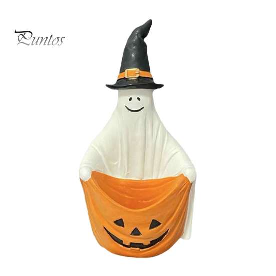 Pumpkin Element Ghost Decor Halloween Witch Hat Figurine, Pen Holder Desktop Storage Organizer Candy Container, Tabletop for Holiday Party Handcrafted