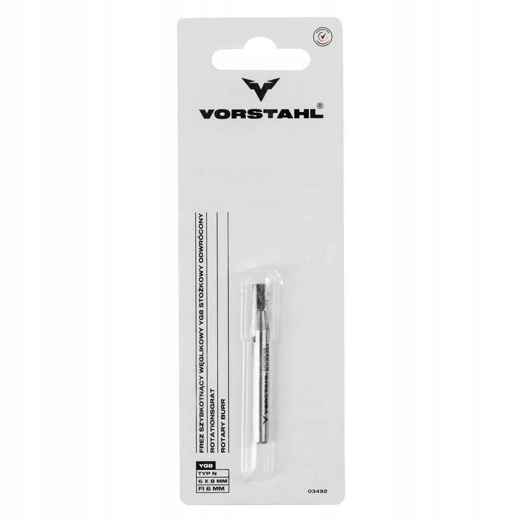 YG8 high-speed carbide milling cutter, inverted conical, 6x8mm, FI 6mm, Vorstahl