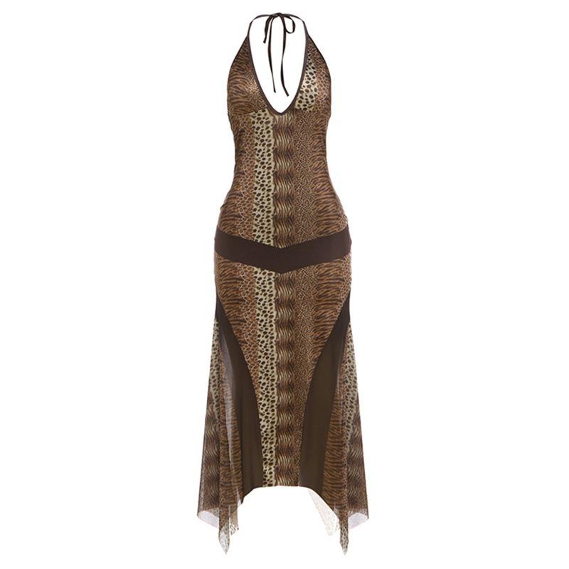 

Summer New Street Low Cut Sexy Neck Backless Irregular Dress S коричневый