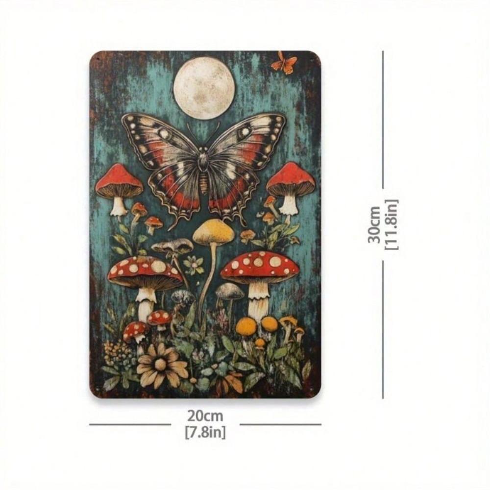 Vintage Butterfly Mushroom Metal Wall Art Poster for Living Room