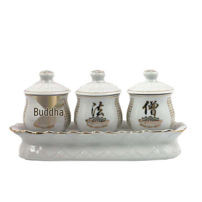 Keramische Opferbecher für Buddha, Guanyin und den Gott des Reichtums - Klein, Perfekt für Weihwasser und zum Anziehen von Reichtum.