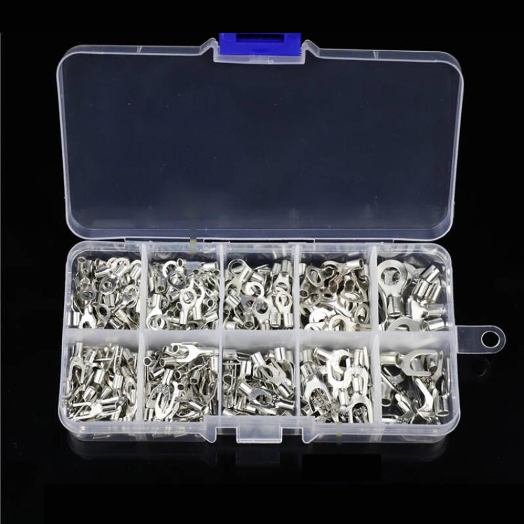320 PCS Brass Non-Insulated Ring Fork Terminal Crimp Electric Wire Terminals Battery Cable Terminals High Conductivity
