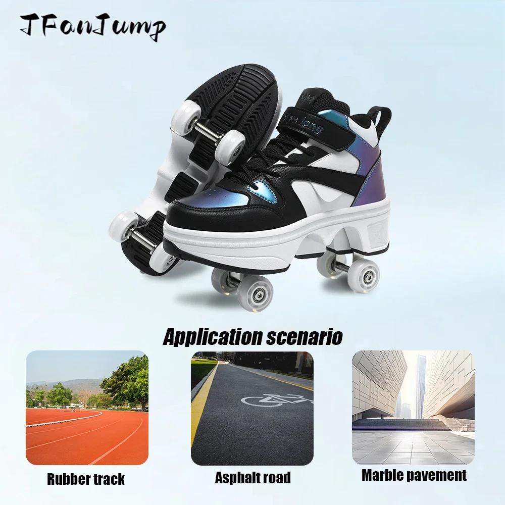 Scarpe da Pattinaggio a 4 Ruote Doppio Uso Pattini a Rotelle Doppia Fila Sneakers Casual da Uomo Donna Uomo Scarpe Sportive da Camminata Corsa