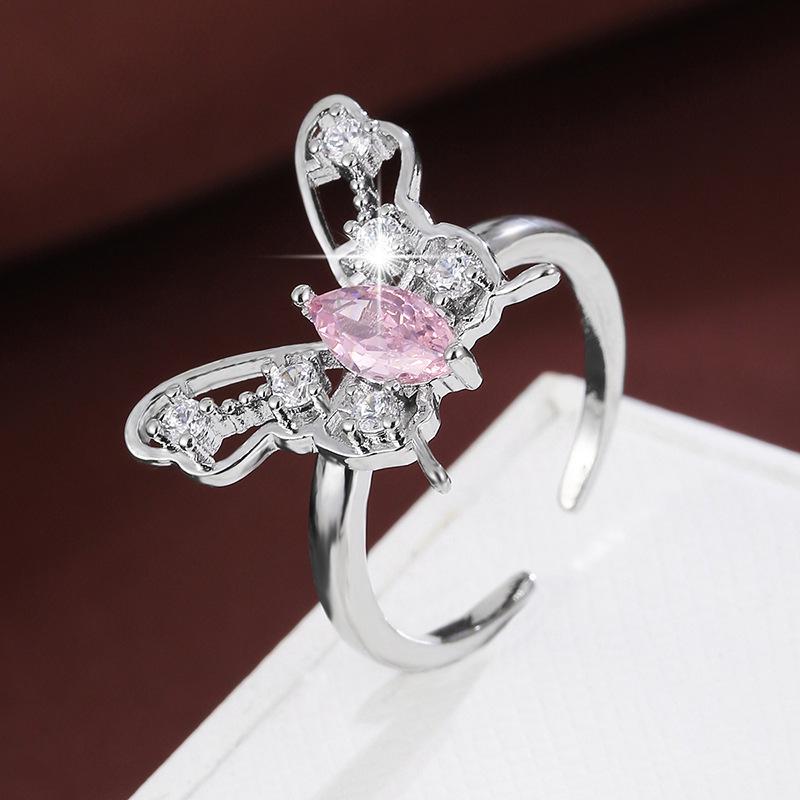 Women's Adjustable Butterfly Ring with Shiny Zircon Inlays, Exquisite Pure Copper Jewelry