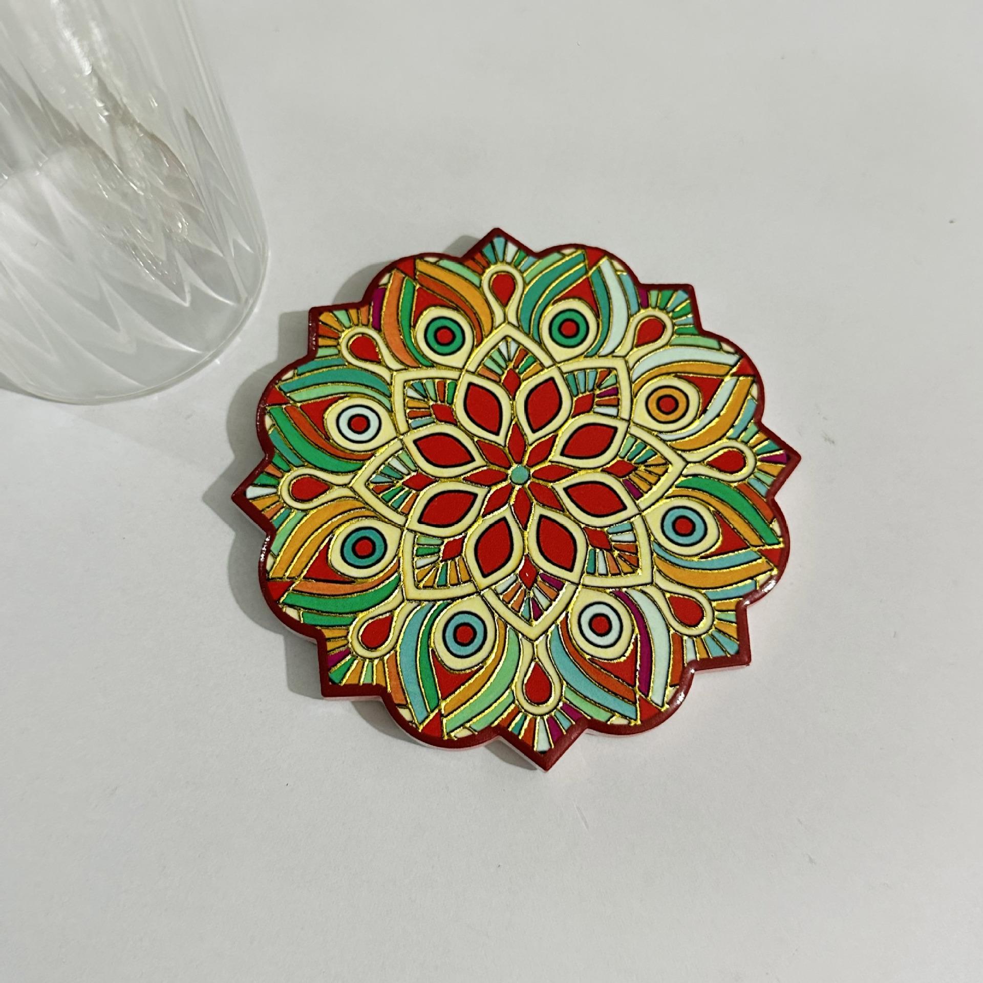 

Octagonal Shape Relief Ceramic Meal Table Mat Coasters Mandala Pattern Waterproof Slip Resistant Cup Mats Table Kitchen Coaster 10.5CM
