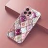 Plaid Flower Pattern Pink Metallic Paint Glass Hard Phone Case For iPhone 17 15 16 Pro Max 11 12 13 14 Plus 16E 17Air Cover