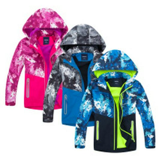 Girls' Candy Color Waterproof Windbreaker Jacket: Hooded, Breathable, Fleece-Lined, Printed.