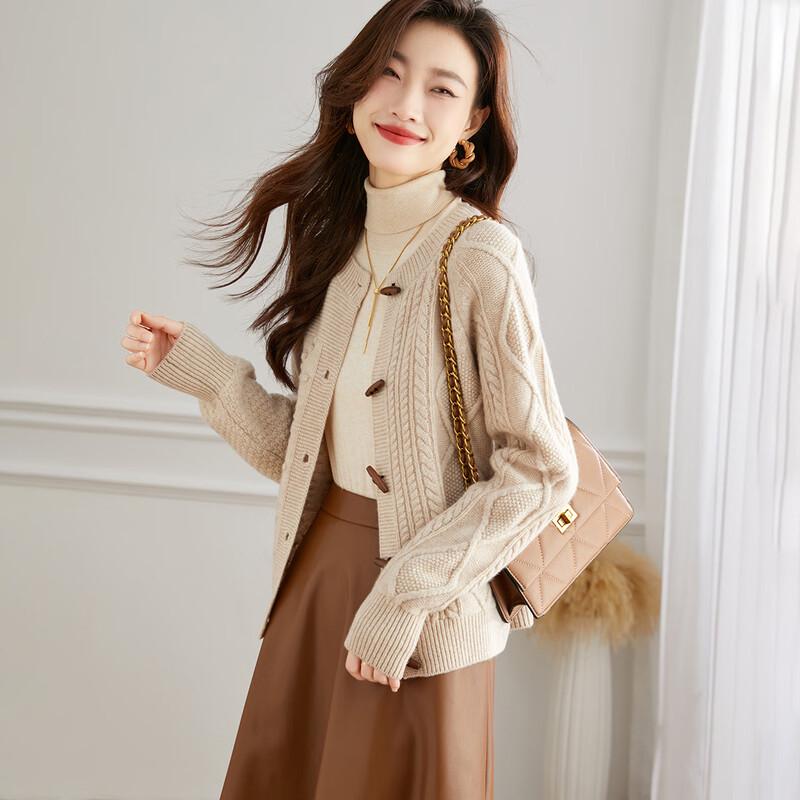 

Srcr Women s Thick 100% Wool Cable Knit Cardigan One Size