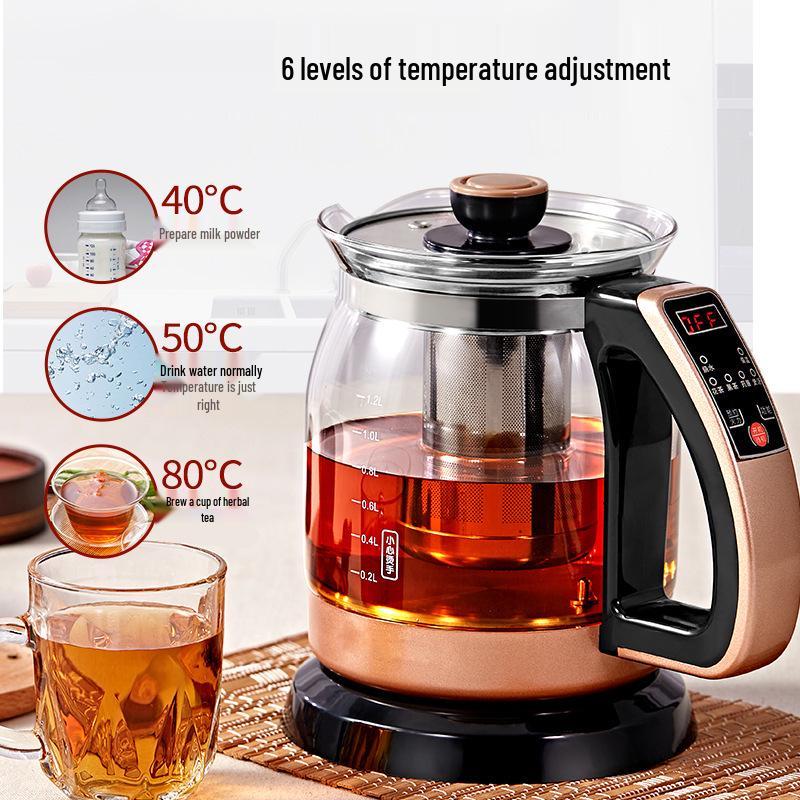 Korean Style Automatic Glass Kettle: Black & Flower Tea Maker, Multi-functional, Household.