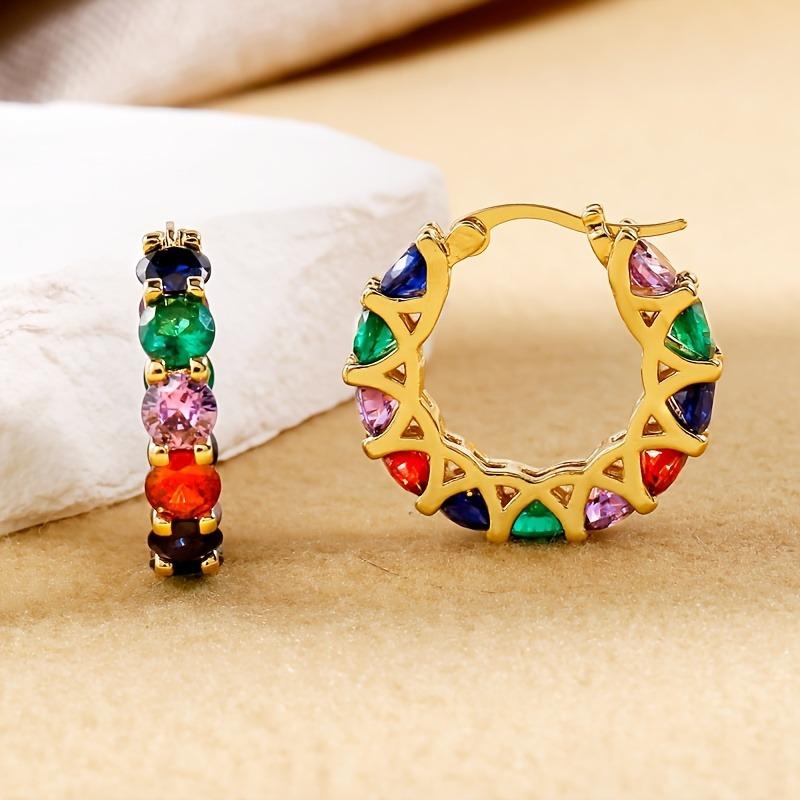 New Rainbow Rectangular Cubic Zirconia Hoop Earrings For Women Bling Luxury Wedding Accessories Party Fashion Jewelry