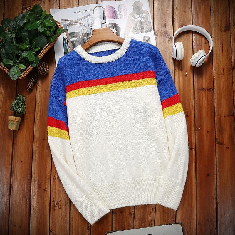 Men's Autumn Men's Knitted Sweater Lazy Wind Couple Wear Mohair Sweater Men's Autumn New Stripes