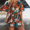 Beach Vacation Short Sleeve V Neck Casual Jumpsuits Women Rompers Summer Loose Print Short Jumpsuit for Women Elegant High Waist Lady Playsuits 26275
